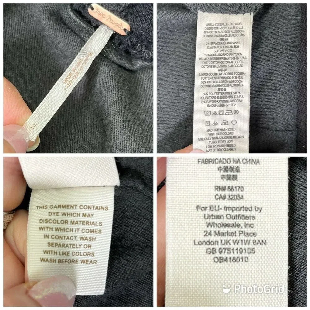 Free People‎ Black Moto Jacket Coat Size 2 Front Drape Coated Denim Jean